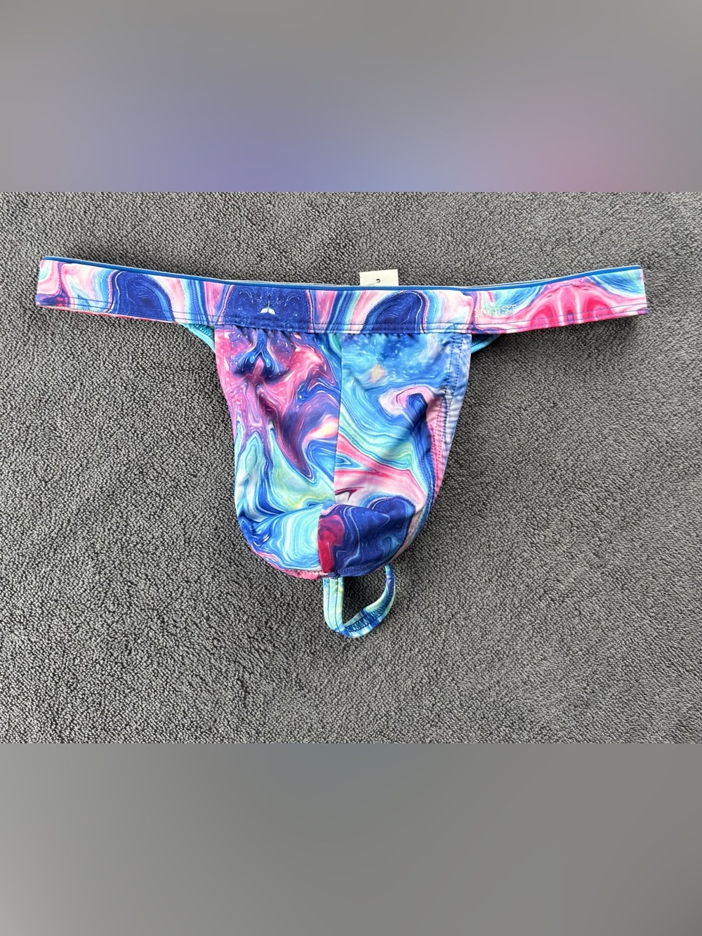 2xist Men's Vibrant Swirl Print Pouch Thong - Blue, Pink, Purple